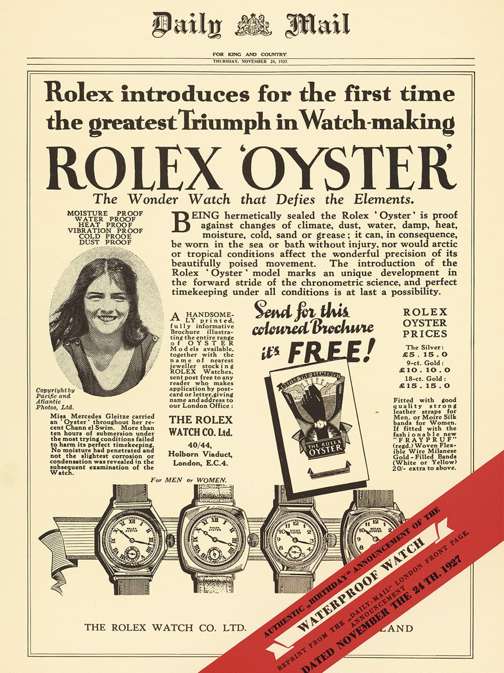 rolex oyster story 1927 mercedes gleitze - boglietti gioielliere